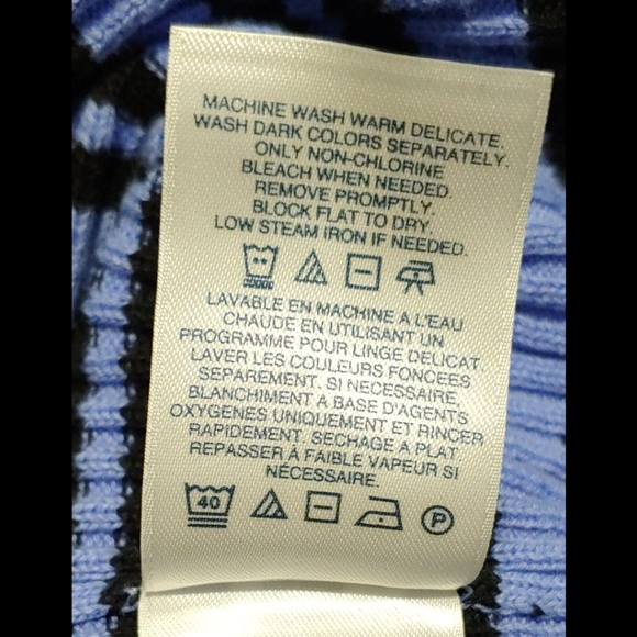 Land's End 100 % Cotton Blue Striped Ribbed Pullover Sweater Size M 10-12 - Picture 11 of 12